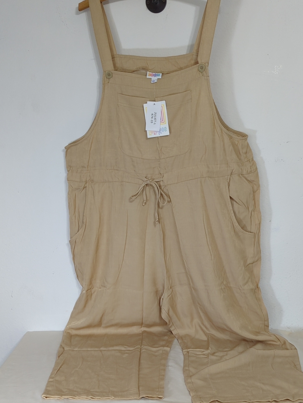LuLaRoe Juliet Tan Drawstring Jumpsuit/Overalls Jumpsuit Beige Large